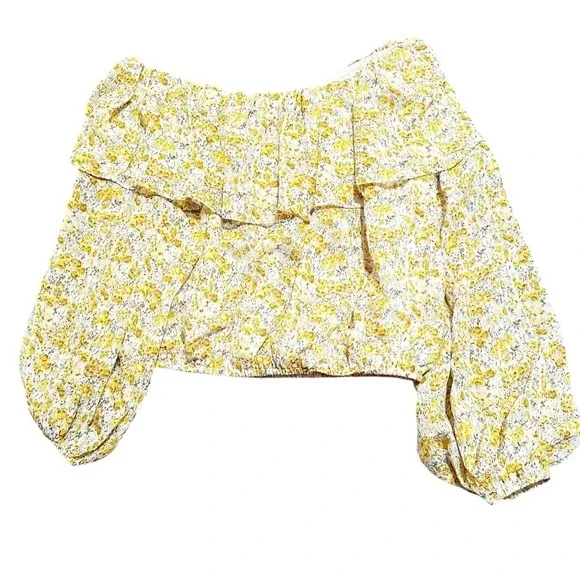 NWT ASTR THE LABEL Ruffle One Shoulder Top Blouse Small Yellow Floral Print - Picture 3 of 12